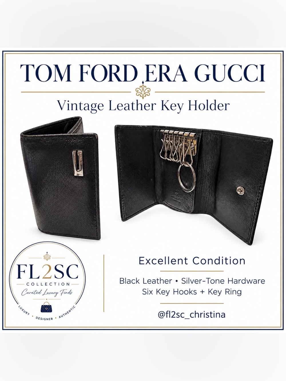 Tom Ford Gucci Black Leather Key Holder